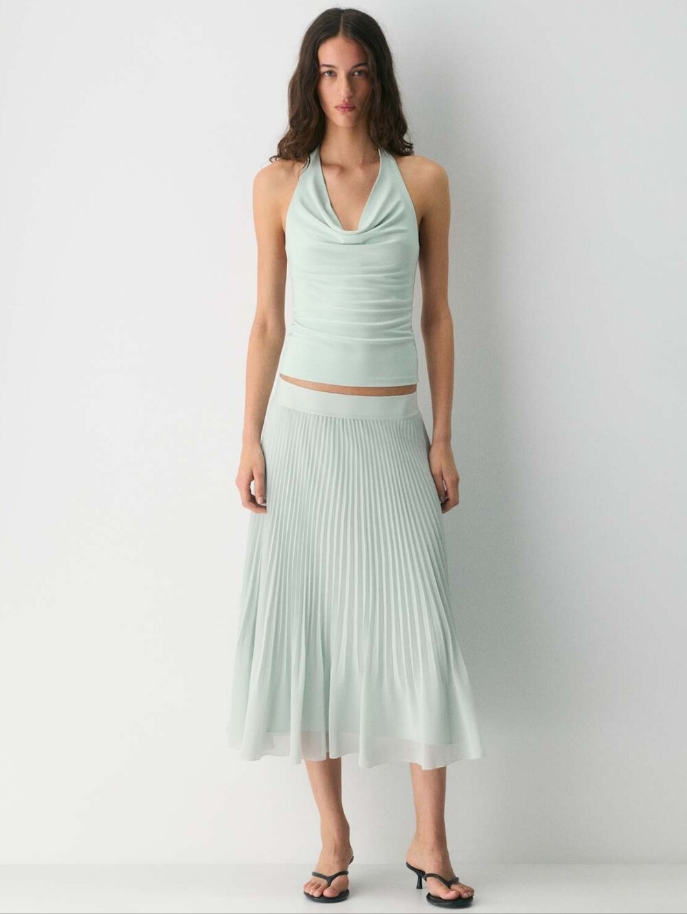 Aritzia Wilfred Twirl Pleated Skirt - Agave Green - Small